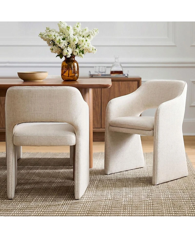 Maison Boucle Set of 2 Dining Chairs, Upholstered Armchairs, 19-Inch Seat