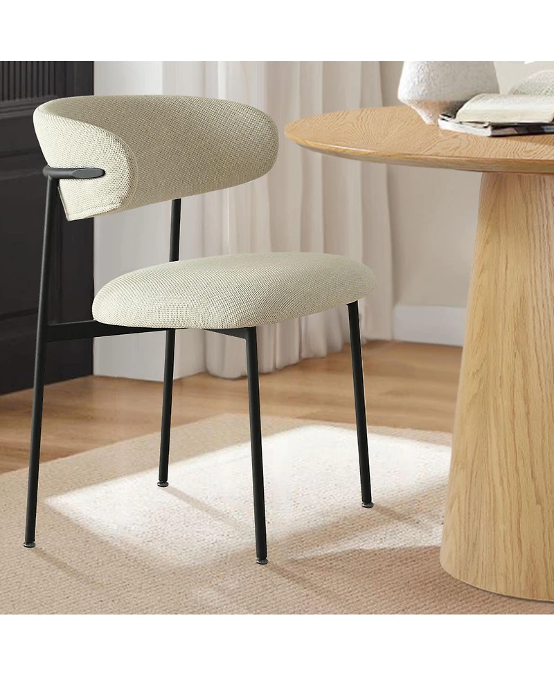 Maison Boucle Set of 2 Modern Upholstered Dining Chairs, Textured Fabric, Metal Legs