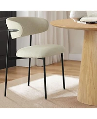 Maison Boucle Set of 2 Modern Upholstered Dining Chairs, Textured Fabric, Metal Legs