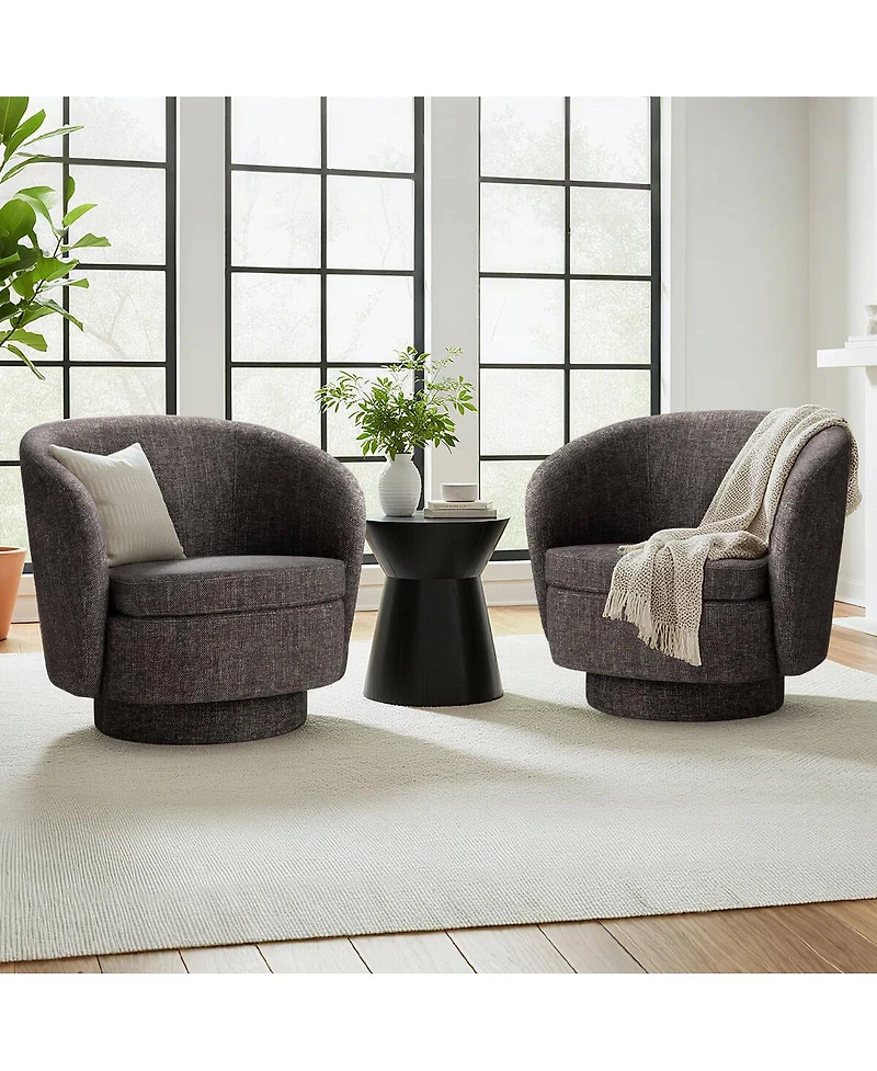 Maison Boucle 30.5 Swivel Barrel Accent Chair, Textured Fabric Round Armchair, 1 Pc