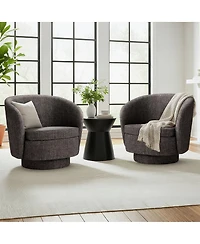 Maison Boucle 30.5 Swivel Barrel Accent Chair, Textured Fabric Round Armchair, 1 Pc