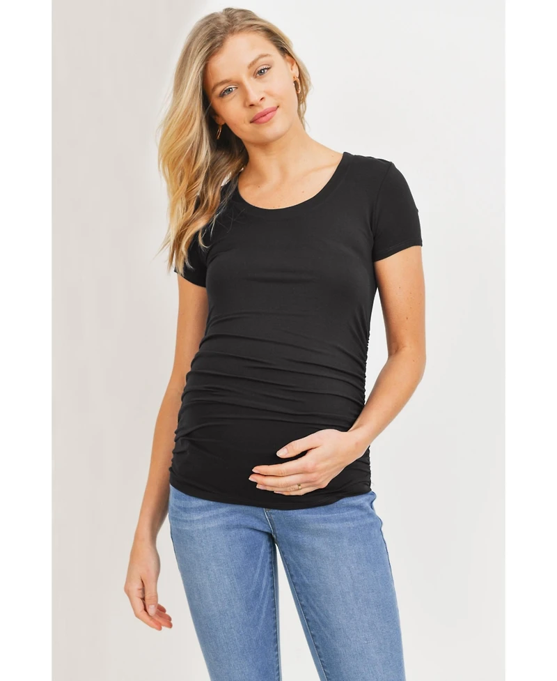 Hello Miz Maternity Side Ruched Short Sleeve T-Shirt Top