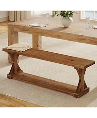 Tribesigns Solid Wood Dining Bench, Rustic Farmhouse Bench for Dining Table, 2-Tier Wooden Storage Seat