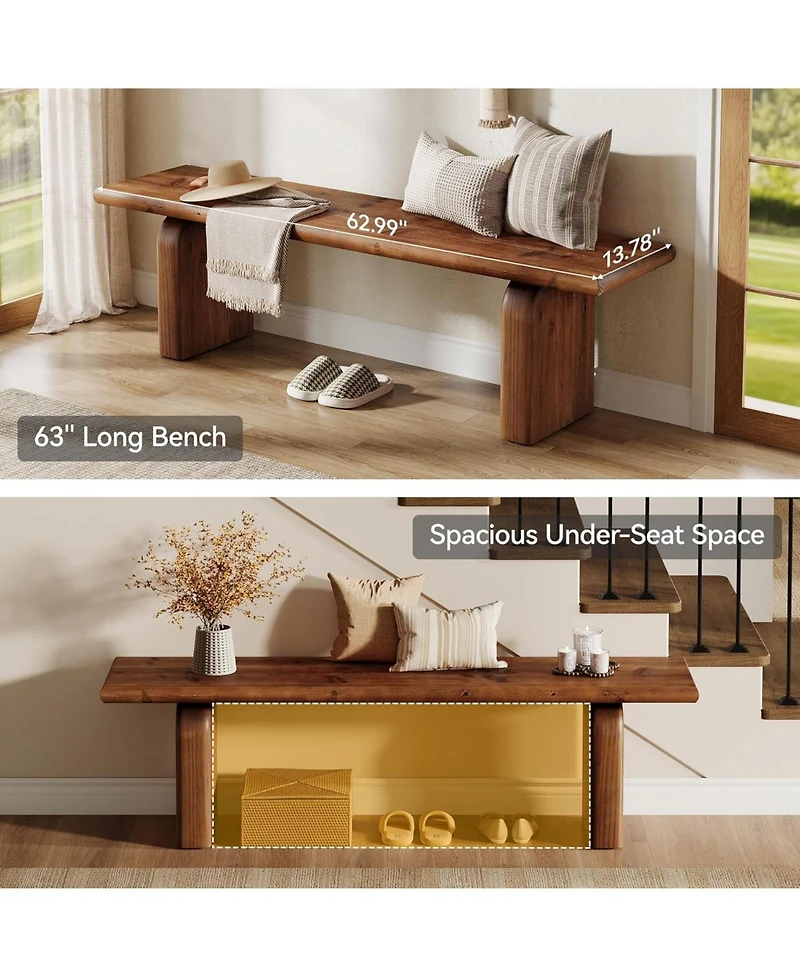 Tribesigns Solid Wood Entryway Bench, Farmhouse Indoor Wooden End of Bed Bench