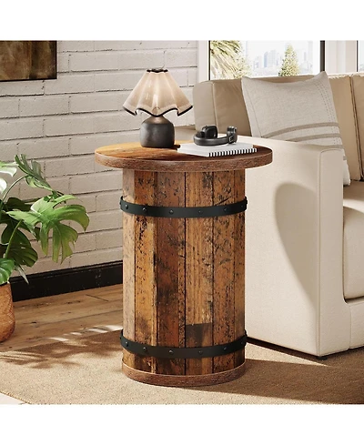 Tribesigns Round End Table, Industrial Side Table with Sturdy Base, 19.7-Inch Nightstand for Small Spaces, Living Room