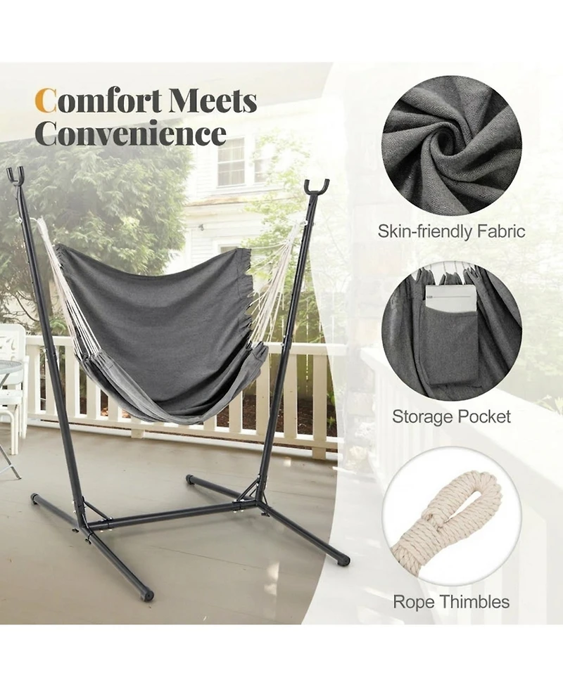 Gouun Hammock Chair with Stand, 6-Position Adjustable Height and Side Pocket