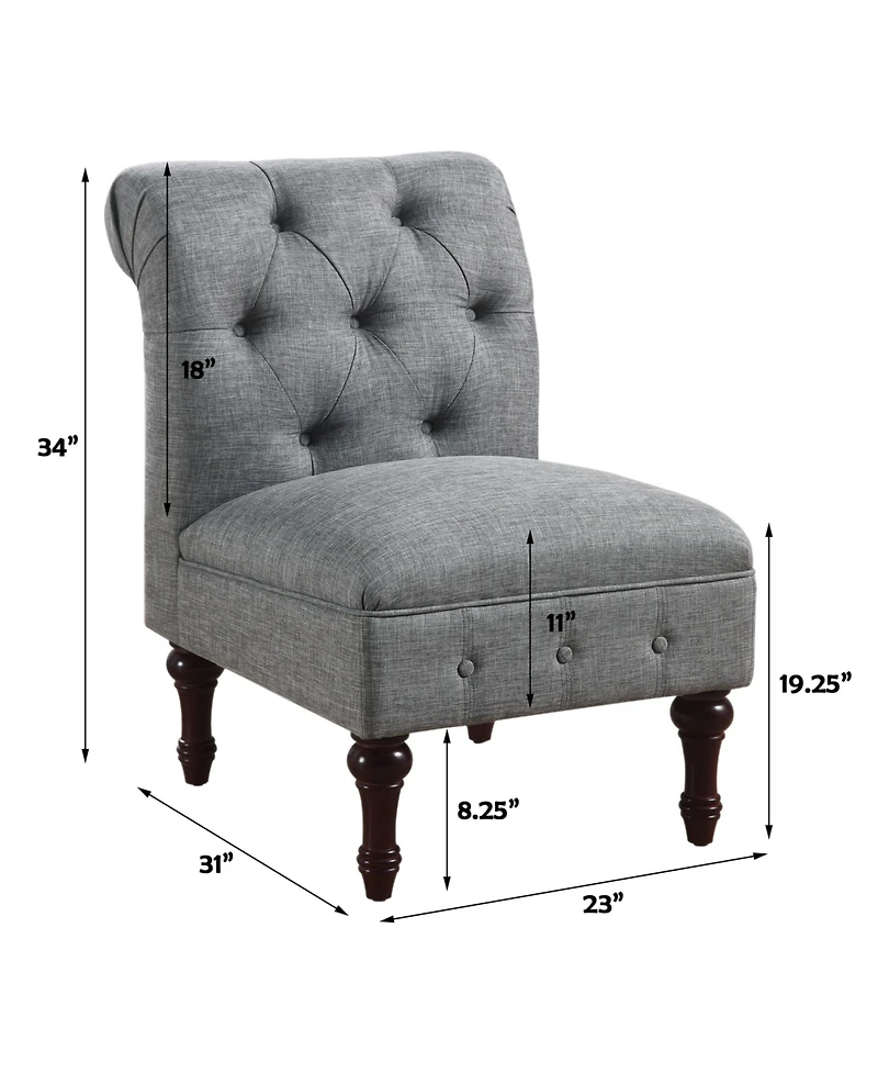 Boyel Living Classic Button-Tufted Linen Accent Chair with Vintage Wooden Legs and Plush Cushioning