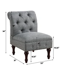 Boyel Living Classic Button-Tufted Linen Accent Chair with Vintage Wooden Legs and Plush Cushioning