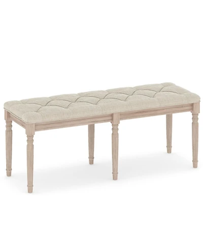 Gouun Button-Tufted Upholstered Bench with Carved Rubber Wood Legs