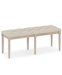 Gouun Button-Tufted Upholstered Bench with Carved Rubber Wood Legs