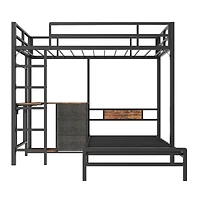 Streamdale Furniture Metal Bunk Bed w/Table, Drawers, Led, Charging
