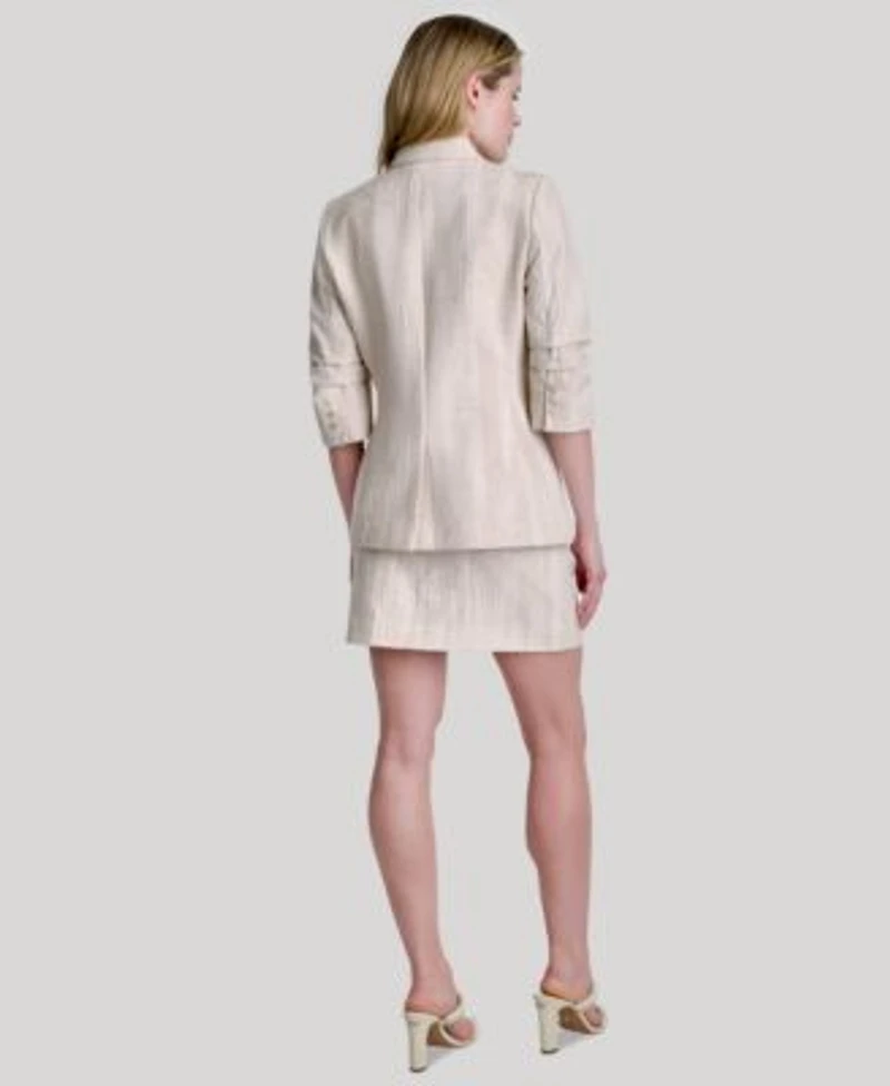 Dkny Womens Long Sleeve Notch Collar Blazer Straight Fit Mini Skirt