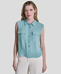 Dkny Women's Sleeveless Collared Top