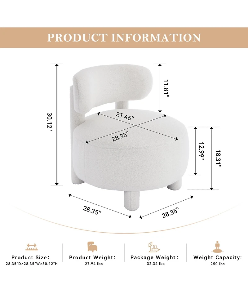 Rainsken Modern Teddy Fabric Accent Chair, Upholstered Slipper Side Chair with Curved Backrest and Solid Wood Legs for Living Room, Reading Nook