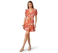 Adrianna Women's Short-Sleeve Ruffle V-Neck Short Dress