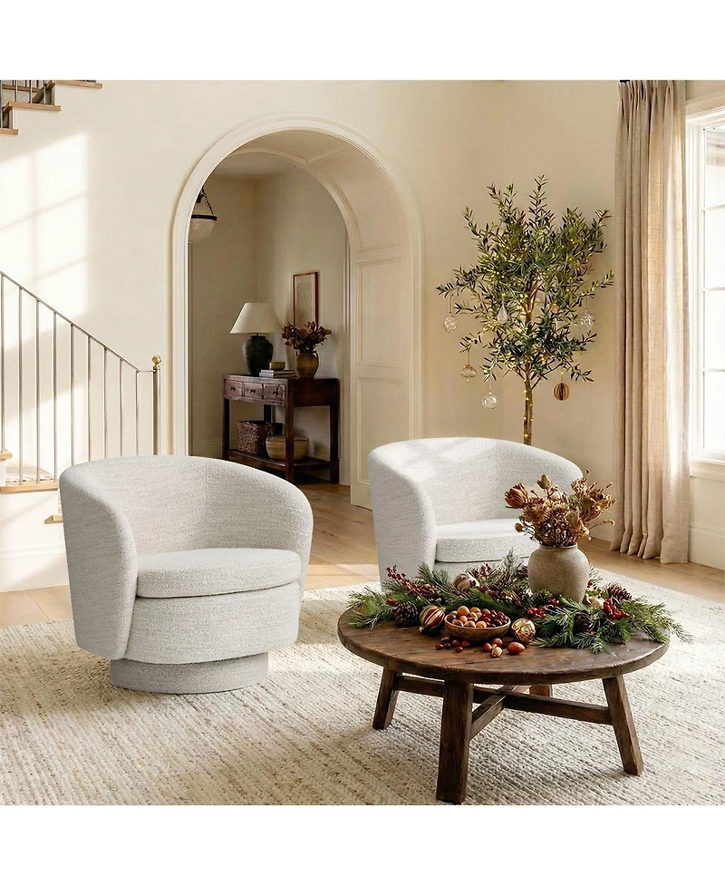 Maison Boucle 30.5" Swivel Tub Accent Chair, Woven Fabric Barrel Armchair, 1 Pc