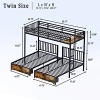 Streamdale Furniture Metal Triple Bunk Bed, Separates to 3 Twins