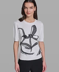 Karl Lagerfeld Paris Petite Crewneck Puff-Sleeve Sweater