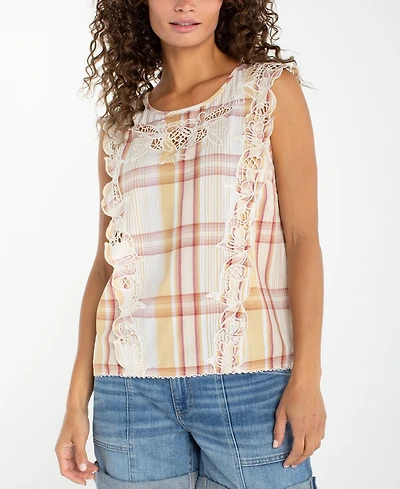 Liverpool Los Angeles Women's Plaid Crewneck Top