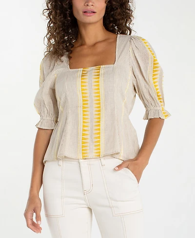 Liverpool Los Angeles Women's Square Neck Embroidered Top