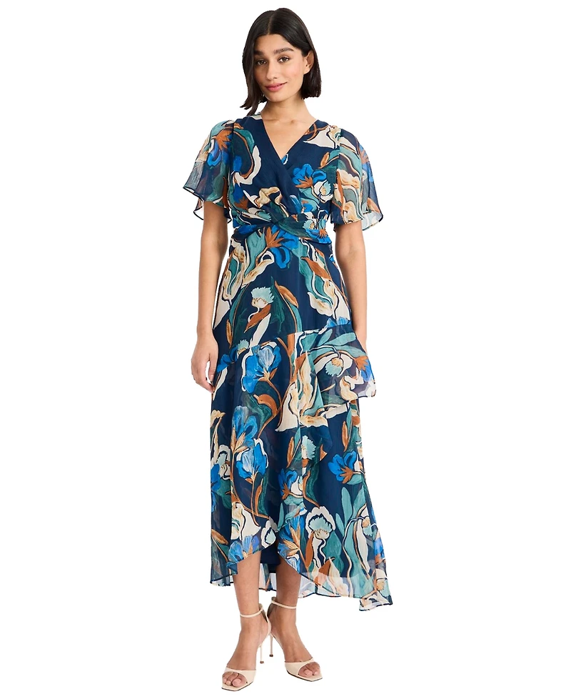 Maggy London Women's V-Neck Short Sleeve Midi Dress