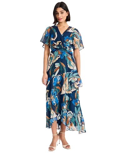 Maggy London Women's V-Neck Short Sleeve Midi Dress