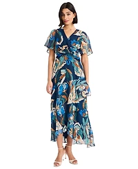 Maggy London Women's V-Neck Short Sleeve Midi Dress