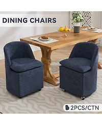 Rainsken Chenille Upholstered Rolling Dining Chairs Set of 2 with Universal Wheels and Curved Backrest, Suitable for Dining Room and Living Room