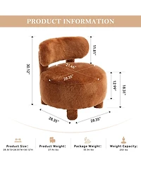 Rainsken Fur Fabric Accent Chair, Upholstered Slipper Side Chair with Curved Backrest and Solid Wooden Legs for Living Room, Reading Room
