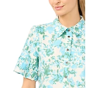CeCe Women's Short-Sleeve Button-Down Cropped Top