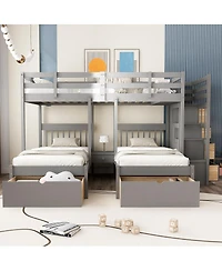 Streamdale Furniture Wood Triple Bunk Bed with Drawers and Guardrails