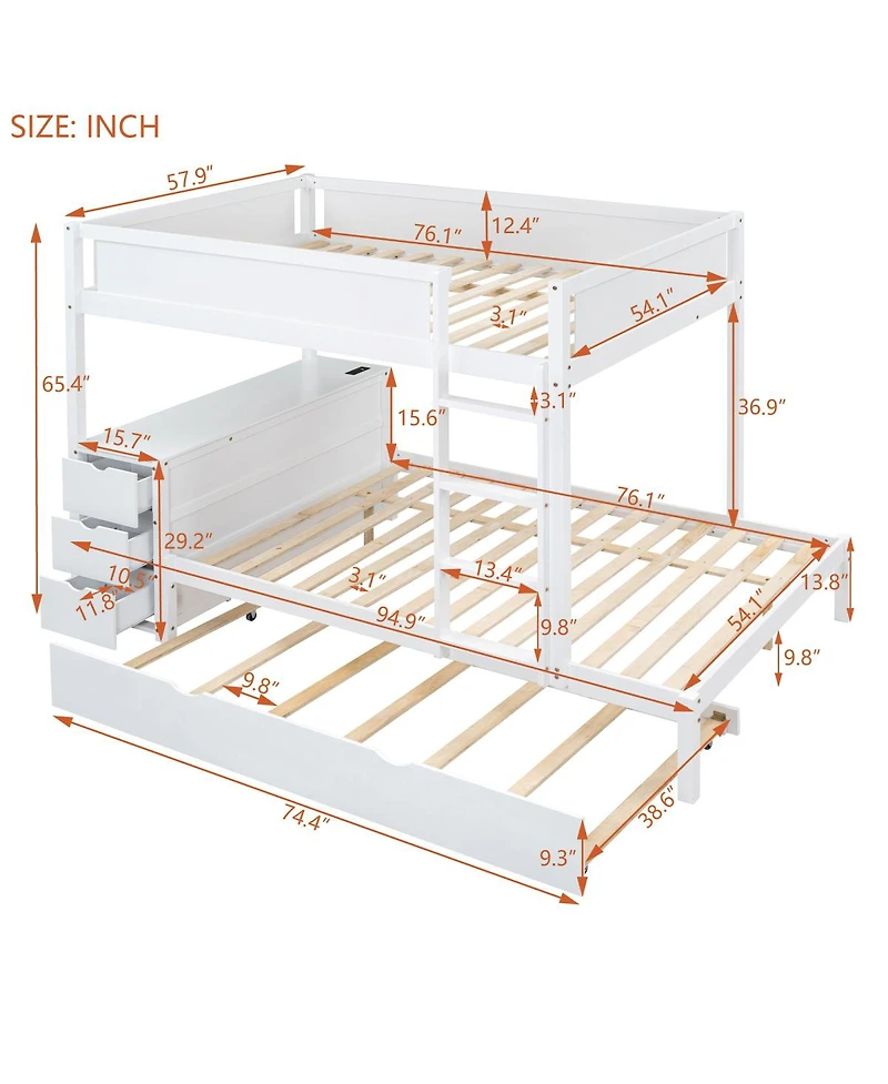 Streamdale Furniture Full-Over-Full Bunk Bed with Twin size Trundle