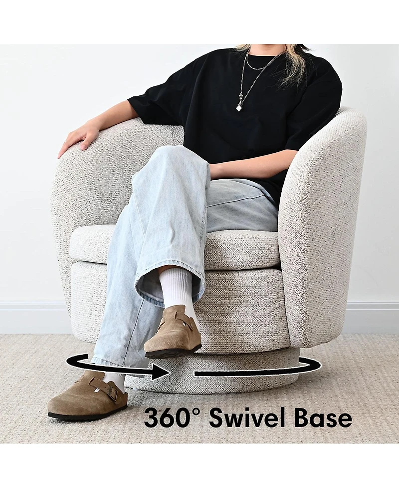 Maison Boucle 30.5" Swivel Barrel Accent Chair, Round Upholstered Armchair, 1 Pc