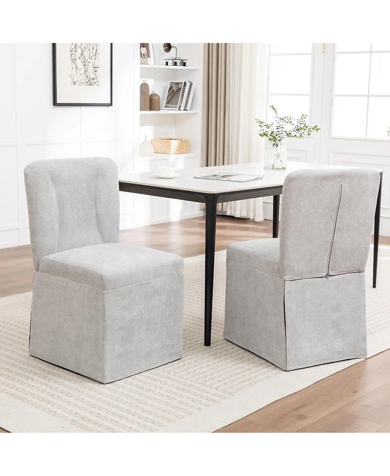 Rainsken Linen Dining Chairs Set of 2, Modern Fabric Side Chairs with Padded Seat and Backrest, Armless Upholstered Chairs for Kitchen, Living Room