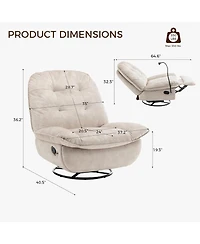 Rainsken Swivel Rocker Recliner Chair, Single Lounge Gliding Rocking Chair with Phone Holder, Comfortable Reading Chair for Living Room, Office