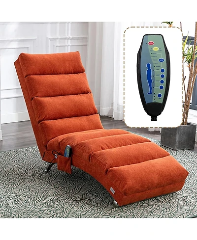 Rainsken Luxury Upholstered Chaise Lounge Chair with Gentle Vibration Function, Linen Leisure Recliner for Living Room