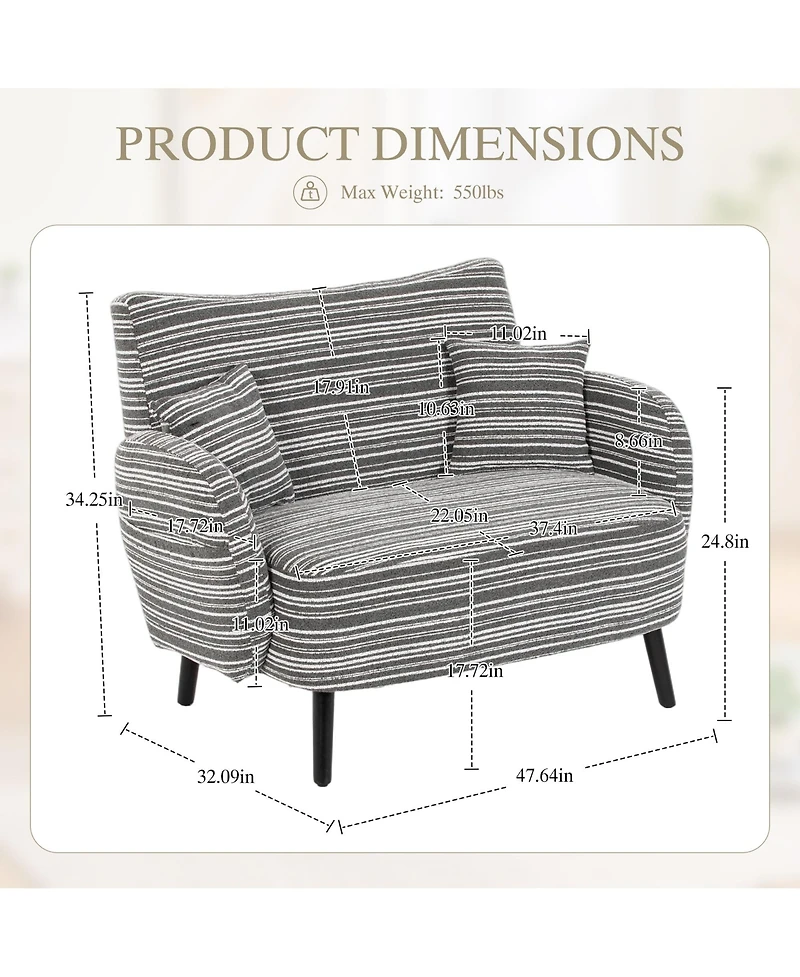 Rainsken Modern Boucle Accent Chair, Loveseat Sofa and Deep Seat Chaise with Pillows and Storage Pockets for Living Room and Home Office