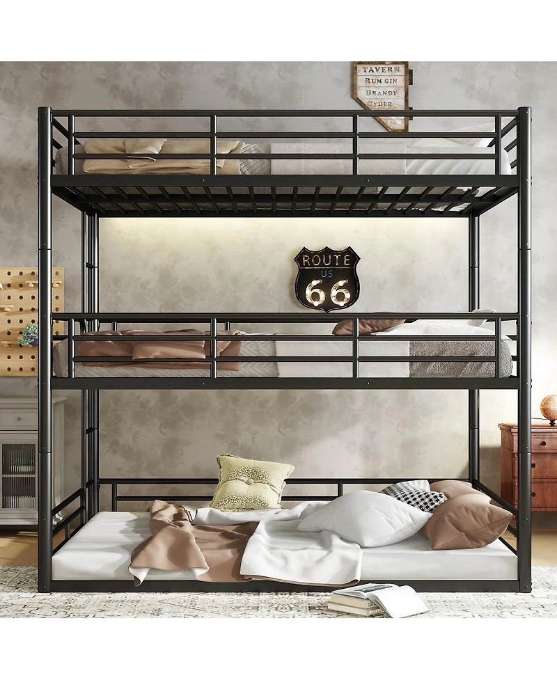 Streamdale Furniture Metal Triple Bunk Bed with Guardrails