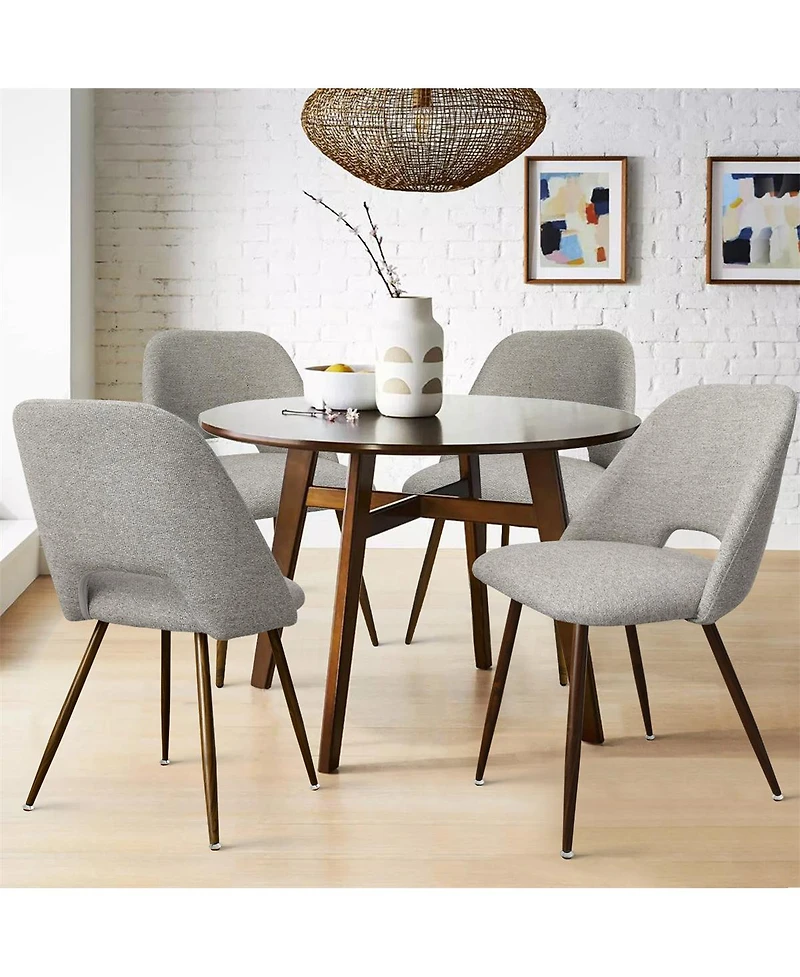 Maison Boucle Set of 4 Upholstered Dining Chairs, Modern Fabric, Walnut Metal Legs