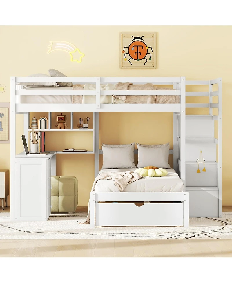 Streamdale Furniture Full Over Twin Bunk Bed with Desk, Drawers and Shelves