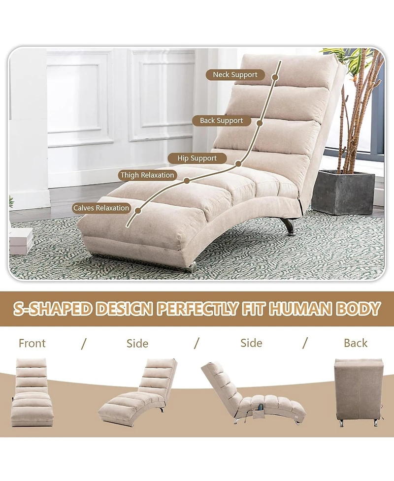 Rainsken Luxury Upholstered Chaise Lounge Chair with Gentle Vibration Function