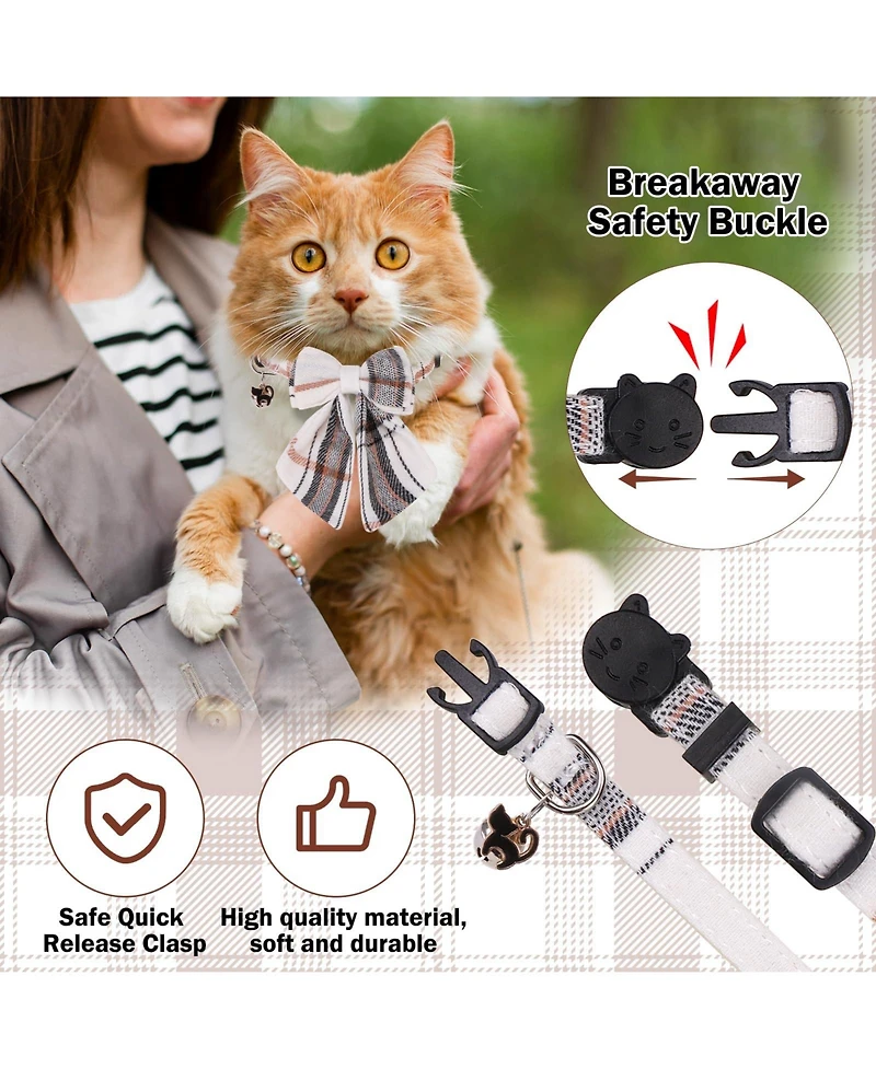 Aronkl Breakaway Cat Collars with Bells Pure Cotton Adjustable Cute Bowtie Kitten