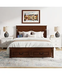 Streamdale Furniture Led Storage Bed w/Usb, Walnut Pinewood Frame