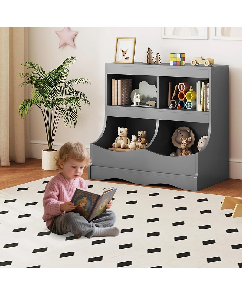 Sugift Toy Storage Organizer 4-Cubby Kids Bookcase for Toys and Books