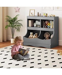 Sugift Toy Storage Organizer 4-Cubby Kids Bookcase for Toys and Books