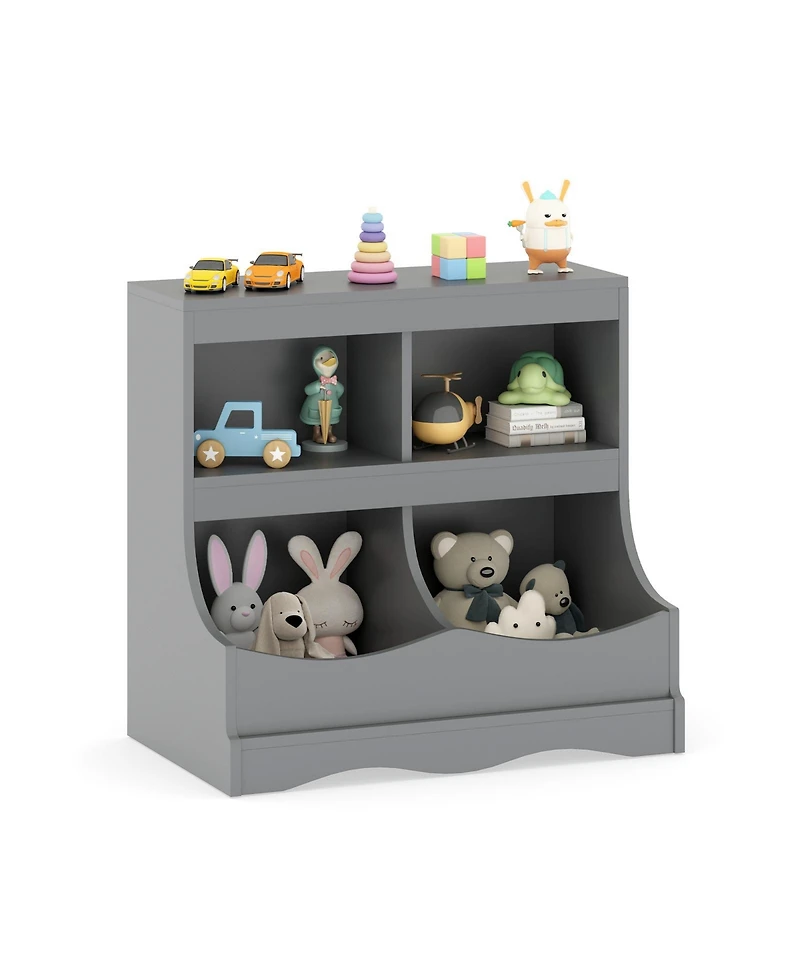 Sugift Toy Storage Organizer 4-Cubby Kids Bookcase for Toys and Books