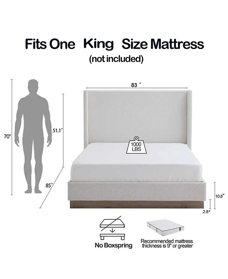 Streamdale Furniture King Cream Boucle Wingback Bed