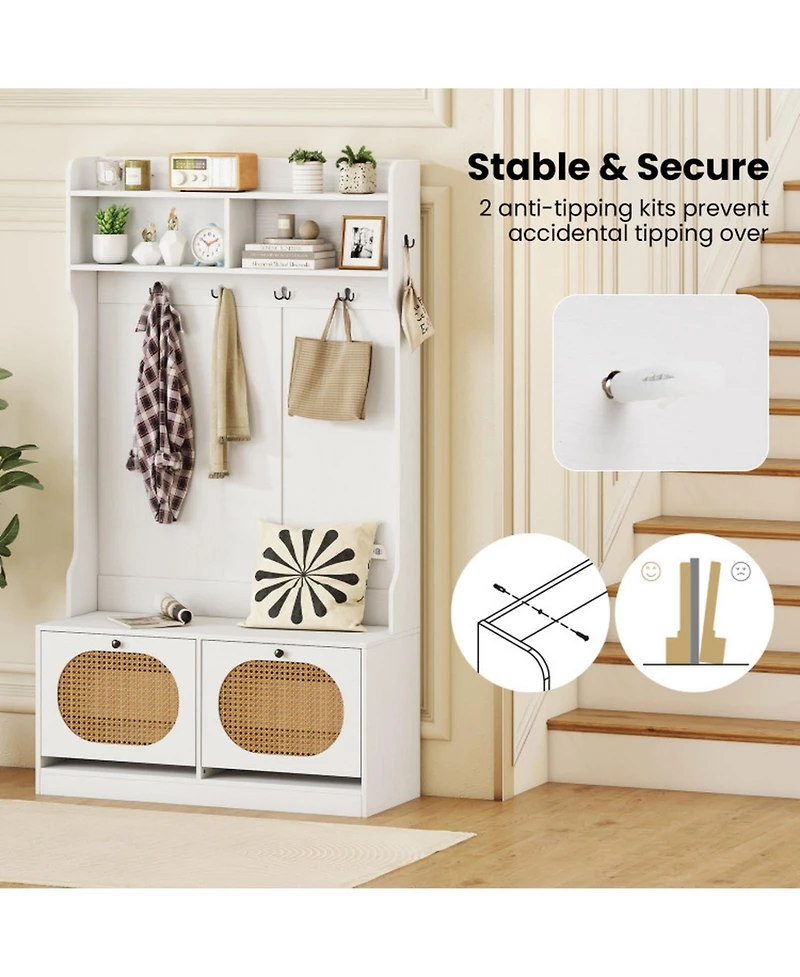 Gouun 4-in-1 Entryway Hall Tree with Coat Rack, Shoe Bench and Flip Drawers