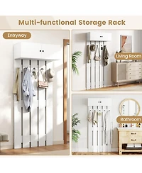 Gouun Wall Mounted Entryway Coat Rack with Storage Cabinet and 5 Hooks