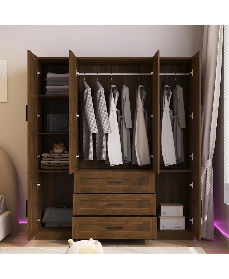 Streamdale Furniture 6-Door Armoire Wardrobe with 3 Drawers and Rod